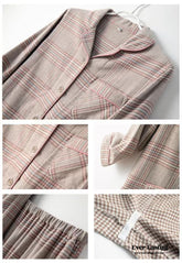 Minimalist Plaid Breathable Couple Pajama Set - Pink